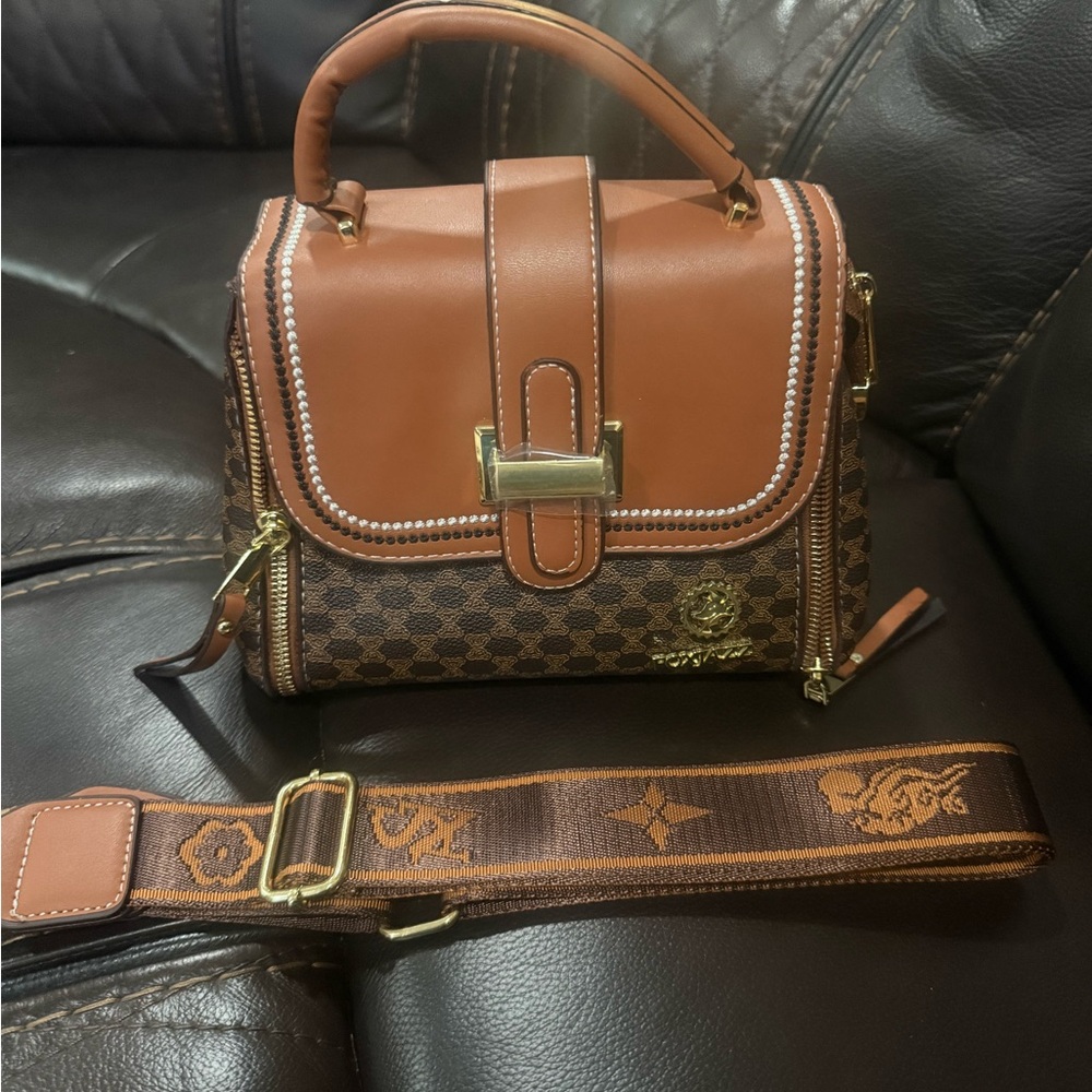 Elegant Brown and Tan Women's Handbag
